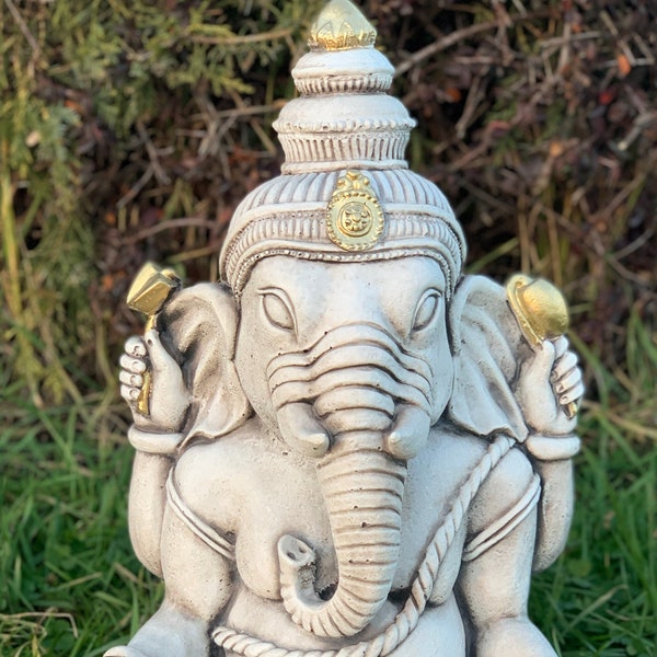 Ganesha sculpture for outdoor and indoor Concrete Buddha statue Hindu elephant god Ganapati Religious figurine for Zen garden Stone ornament