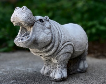 Baby hippo figurine Concrete hippo sculpture Cement hippo statue African animal decor Wild animal ornament Stone garden animal Backyard gift