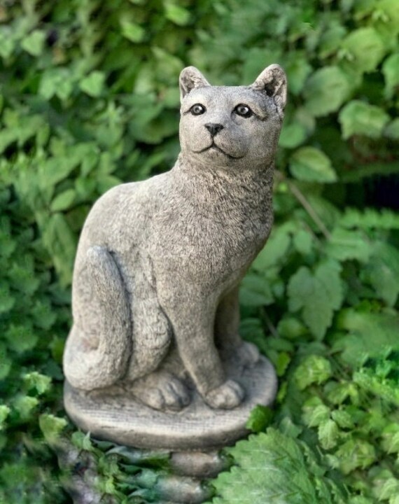 Large Cat Garden Statue Cement Cat Sculpture Unique Cat Figure Etsy