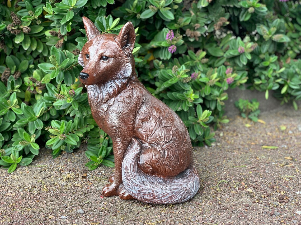 Fox Garden Ornament Concrete Fox Statue Outdoor Wildlife Decor Etsy