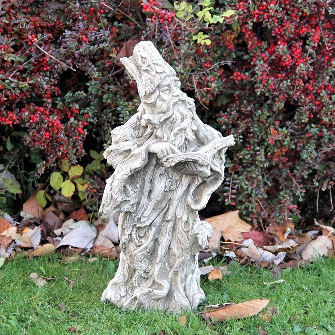 Wizard Statue Decor, Stone Garden Tree Wizard, Magician Statue for Outdoor Decor, Handmade