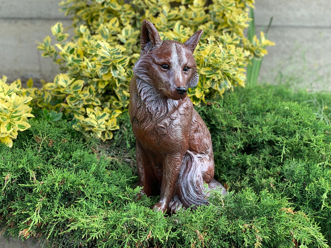 Fox Garden Ornament Concrete Fox Statue Outdoor Wildlife Decor Etsy