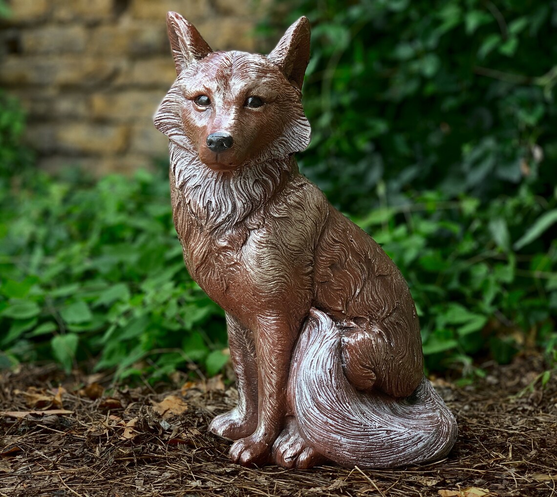 Vintage Fox Figurine Concrete Fox Statue Cement Fox Sculpture Etsy