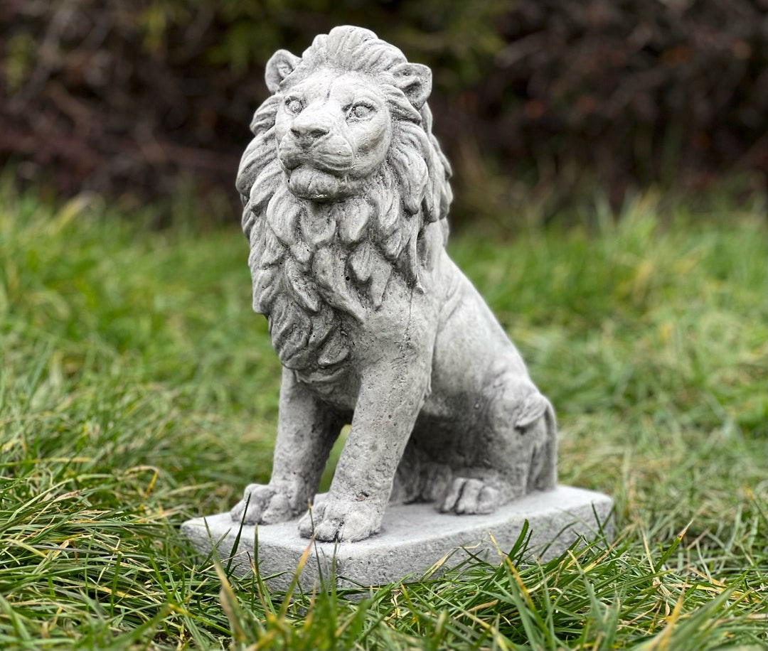 Concrete Lion Statue Front Door Sculpture Cement Garden Etsy