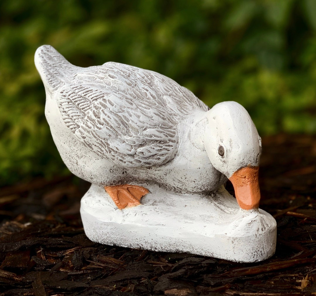 Concrete Goose Garden Statue Cute Lying Goose Figurine White Etsy