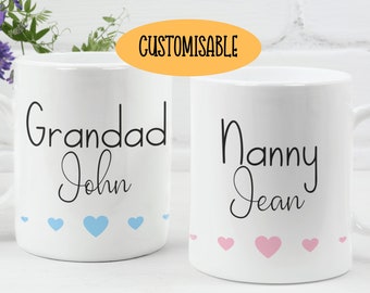 Personalised Nanny and Grandad Mug Set, Custom Name Present for Grandparents