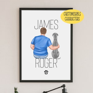 Personalised Greyhound Poster - Greyhound Print - Greyhound Gifts For Men - Dog Dad Gifts - Man And Dog Print - Dog And Owner Gift