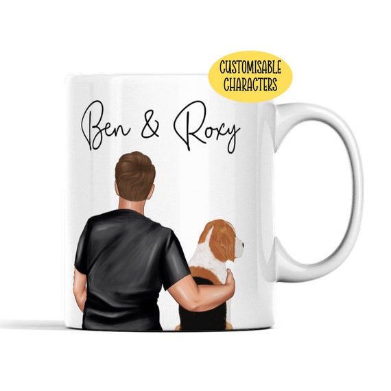 Personalised Man Beagle Mug, Guy Sitting With His Dog Gifts, Dog