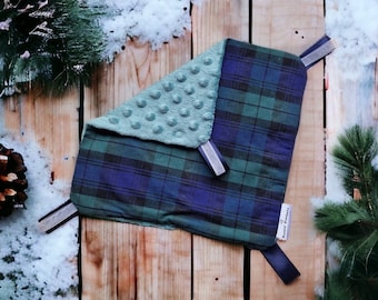 Green and Blue Tartan Baby Sensory Blanket | Crinkle Toy | Gorgeous Baby Gift Idea | Christmas Present | Festive | Scottish | Scotland