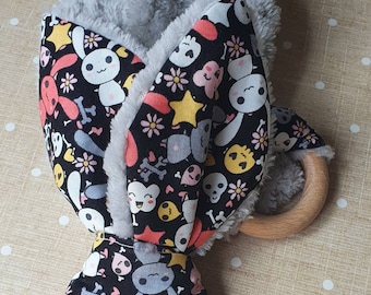 Gothic Kawaii Bunny and Skull Baby Sensory Teether | Perfect Gift for Goth, Emo or Alternative Parents | Ideal for Halloween! Wooden Teether