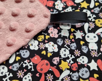Spooky Cute Kawaii Bunny and Skull Sensory Blanket | Newborn Crinkle Toy | Gothic and Alt | Baby Halloween Gift | Great for ASD, agere too!