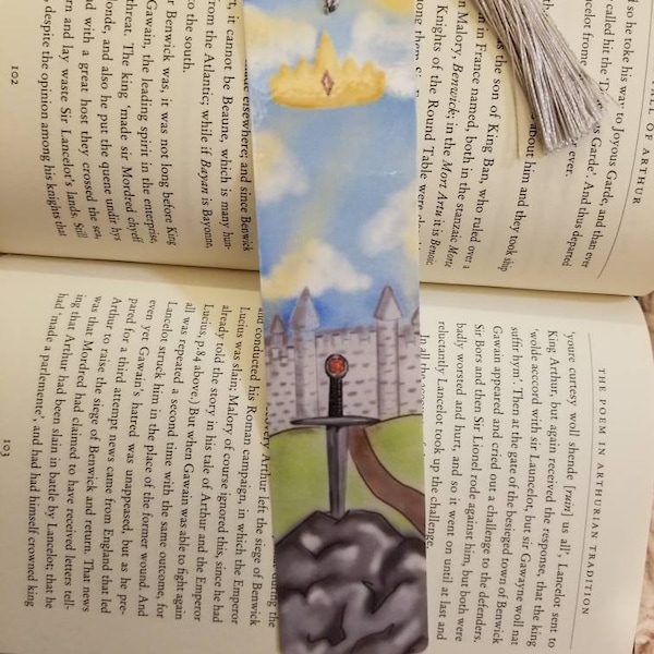 King Arthur fantasy bookmark, literature, bookish gifts, fantasy books, Arthurian tales, the sword in the stone, Avalon, medieval books