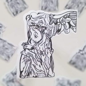 Winged Victory, the Nike of Samothrace statue line art sticker, waterproof sticker, academia aesthetic, greek statue, goddess statue