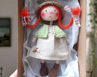 Handmade Crochet Princess Doll: Organic Cotton Amigurumi Doll (7.9 inches)