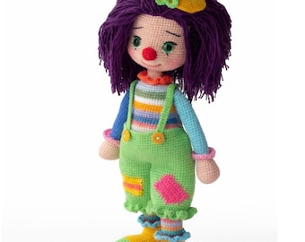 Bambola pagliaccio all'uncinetto: amigurumi in cotone fatto a mano (15,75 pollici)
