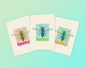 Bee Happy | Note Cards | Set of 6 with Envelopes (Greeting Cards, Blank Cards, Stationery,  Bee Gift, Bee Art, Insect Art, Gifts Under 20)