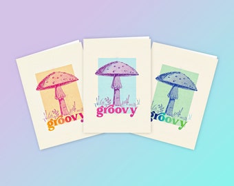 Groovy | Note Cards | Set of 6 with Envelopes (Greeting Cards, Blank Cards, Stationery, Mushroom Card, Mushroom Gift, Mushroom Art)