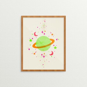Cosmic (Green/Orange/Pink) | Print (Space Print, Space Art, Space Gift, Space Decor, Saturn Art, Saturn Gift, Saturn, Space, Stars, Moon)