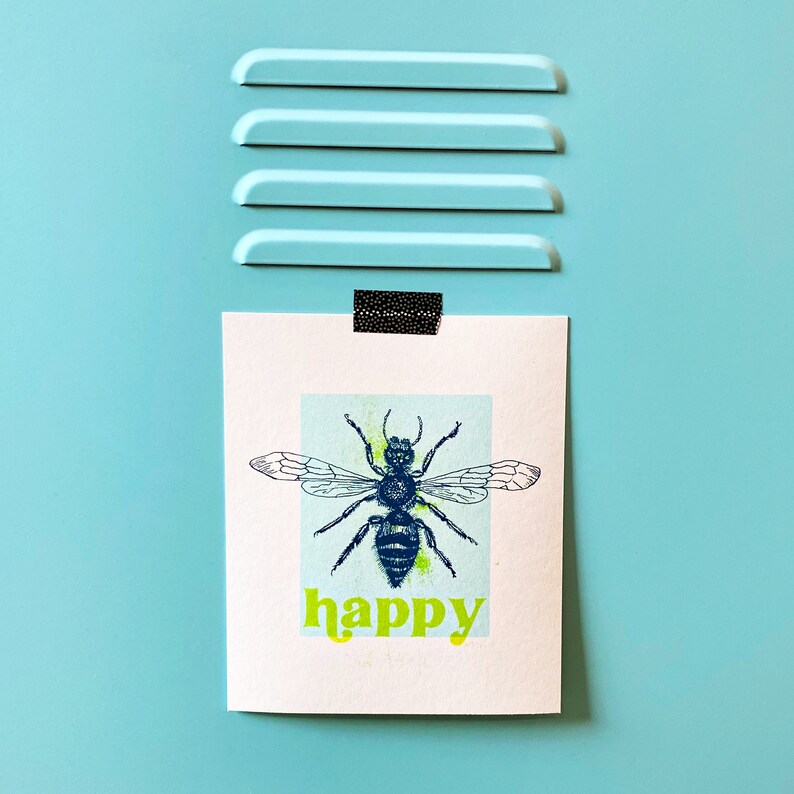 Bee Happy Blue/Green Print Bee Print, Bee Art, Bee Gift, Insect Art, Bee Decor, Insect Decor image 4