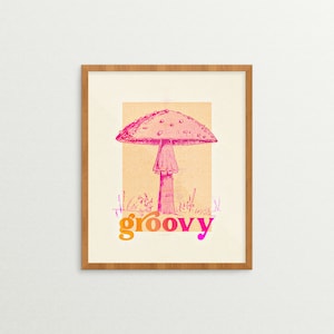 Groovy (Pink/Orange) | Print (Mushroom Print, Mushroom Art, Mushroom Gift, Mushroom Decor, Mushroom, Mushrooms)
