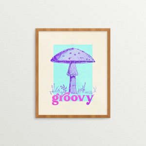 Groovy (paars/blauw) | Afdrukken (champignonprint, paddenstoelenkunst, paddenstoelcadeau, paddenstoeldecor, paddenstoel, paddenstoelen)
