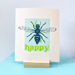 Bee Happy Blue/Green Print Bee Print, Bee Art, Bee Gift, Insect Art, Bee Decor, Insect Decor image 3