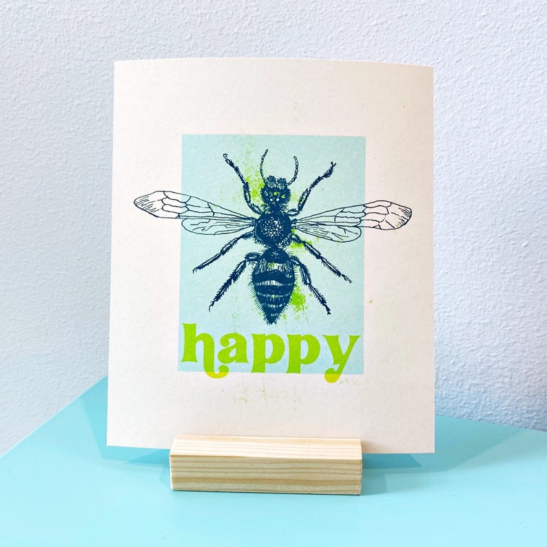 Bee Happy Blue/Green Print Bee Print, Bee Art, Bee Gift, Insect Art, Bee Decor, Insect Decor image 3