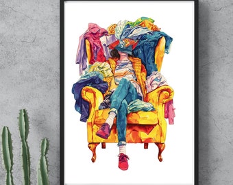 Laundry Day, Funny Laundry Room Art, Laundry Decor, Laundry Room Art Print, Funny Wall Art Print, Folding Laundry Funny Illustration, print