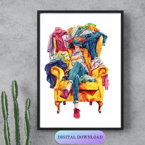 Giorno della lavanderia, Arte divertente della lavanderia, Arredamento della lavanderia, Stampa artistica della lavanderia, Stampa artistica da parete divertente, Illustrazione divertente della lavanderia pieghevole, stampa