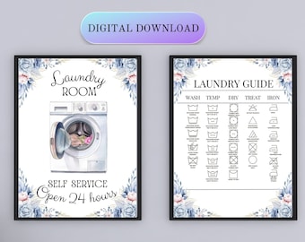 Laundry room poster, two pieces print set,Laundry Room Symbols Print, Laundry Wall Decor, Laundry Guide print, Laundry Room Art, Laundry Art