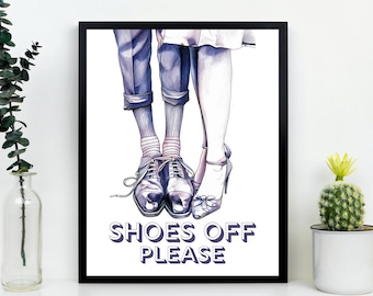 Shoes Off Please, Hallway Entryway Wall Art Retro Print No Shoes Please Downloadable Print Entrance Sign Retro Poster Shoes Sign