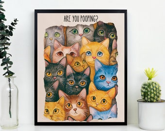 Bathroom Cat Print For Toilet Wall Art Print Funny Cat Print Maximalist Wall Art Bathroom Wall Art Toilet Poster Funny Posters Pooping Print