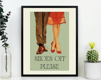 Shoes Off Sign Hallway Entryway Wall Art Retro Print No Shoes Printable No Shoes Please Downloadable Print Entrance Sign Retro Poster Funny