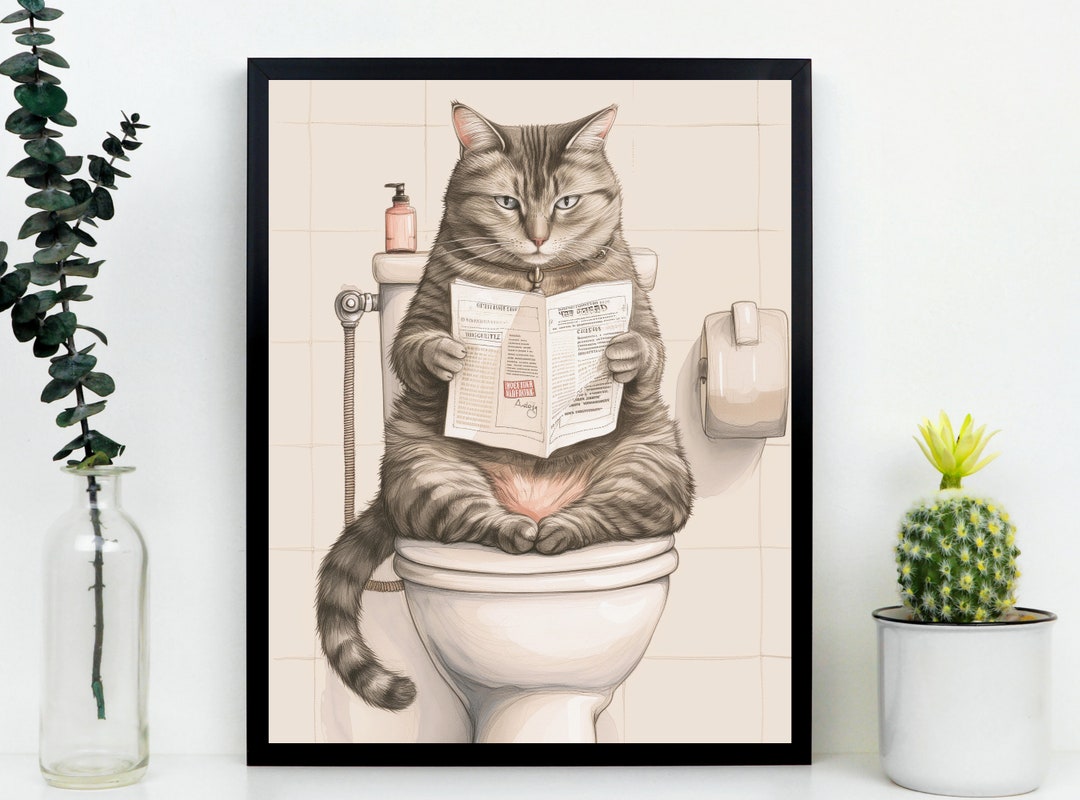 Toilet Art Print Bathroom Cat Print for Toilet Wall Art Print Funny Cat ...