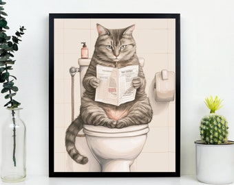 Toilet Art Print Bathroom Cat Print For Toilet Wall Art Print Funny Cat Print Maximalist Wall Art Bathroom Wall Toilet Poster Funny Posters
