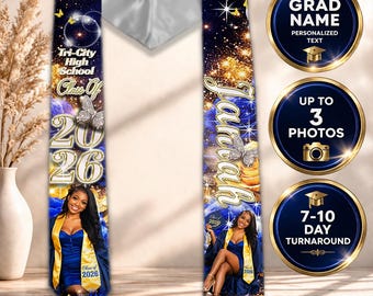 Custom Graduation Stole with Photo | Personalized Graduation Stole Class of 2026 | Senior Graduation Stole