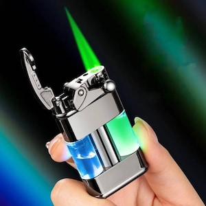 Windproof Butane Gas Lighter: Green Flame Turbine Torch