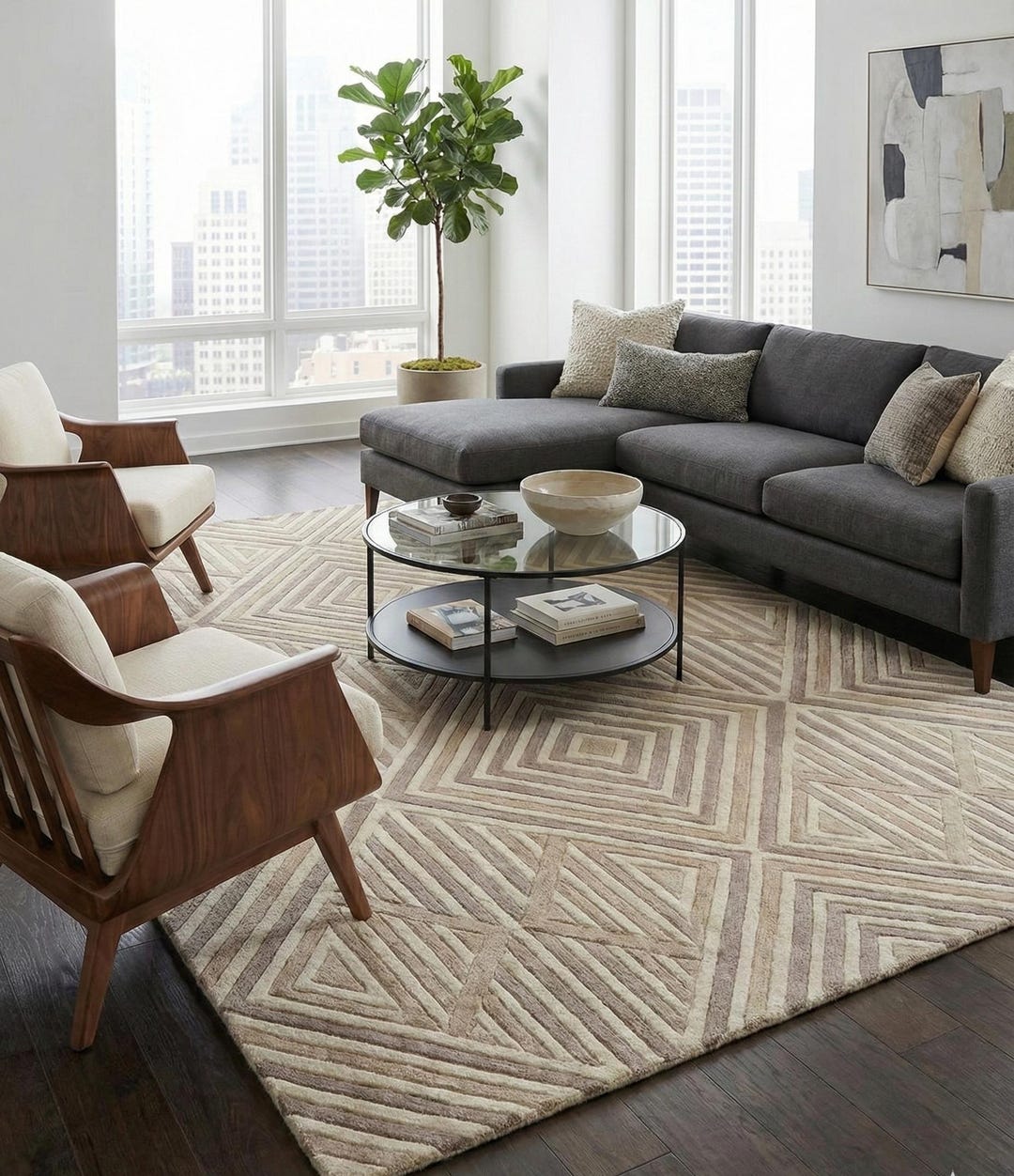 Theda Rug Verona Hand-tufted Wool Area Rug – Modern Geometric Diamond Pattern ...