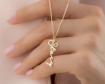 Personalized Vertical Signature Name Necklace - Custom Made Jewelry