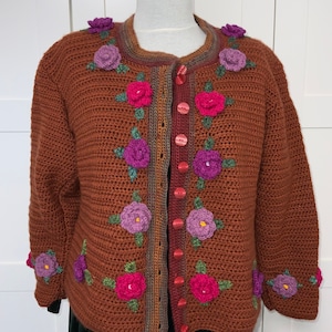 S M L Austrian cardigan wool embroidered knitted folk jacket Austria Bavaria Tyrol Trachten embroidery Octoberfest fashion hand embroidery