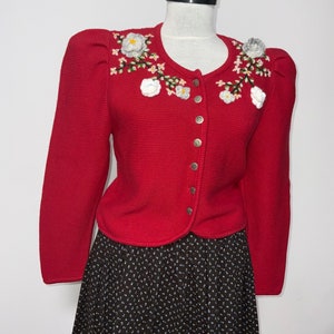 S M L Austrian cardigan wool embroidered knitted folk jacket Austria Bavaria Tyrol Trachten embroidery Octoberfest fashion hand embroidery