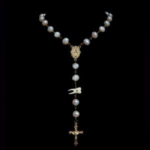 Loose Tooth Rosary - Pearl and Human Molar