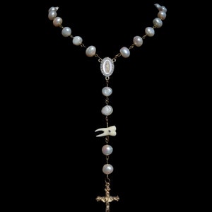 Loose Tooth Rosary - Pearl and Human Molar