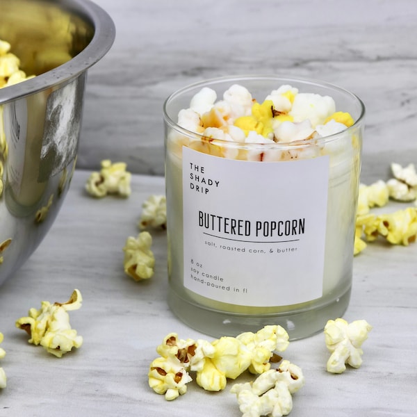 Buttered Popcorn Candle | Popcorn Candle | Soy Candle | Vegan Candle | Carnival Candle | Food Candle | 8oz Candle | Candle Gifts