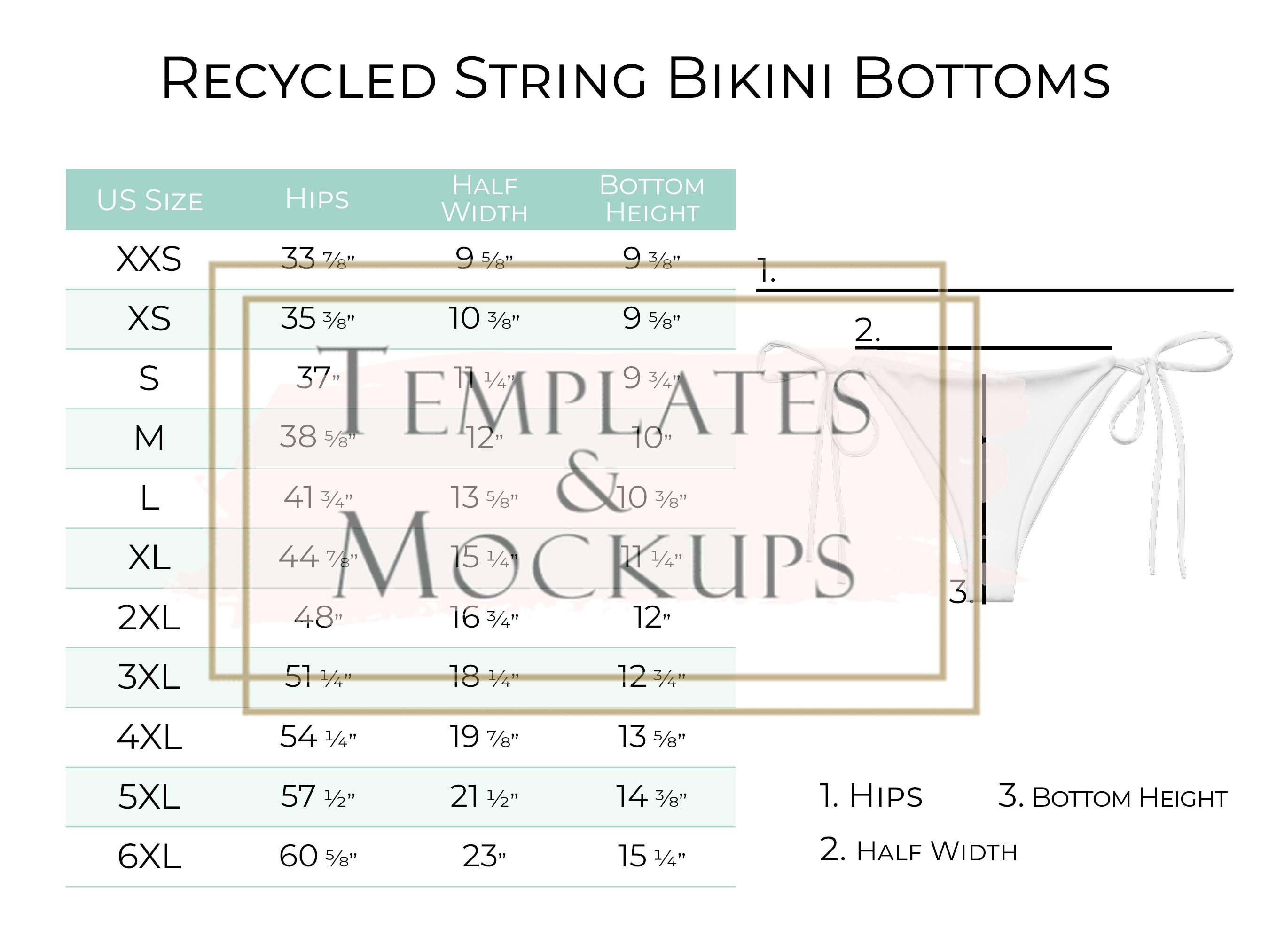 Excaliber String Size Chart Instant Download Women's Recycled String Bikini Bottom Swimsuit Size ...
