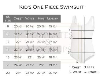 Instant Download Kid's One Piece Swimsuit Size Chart, Printful All