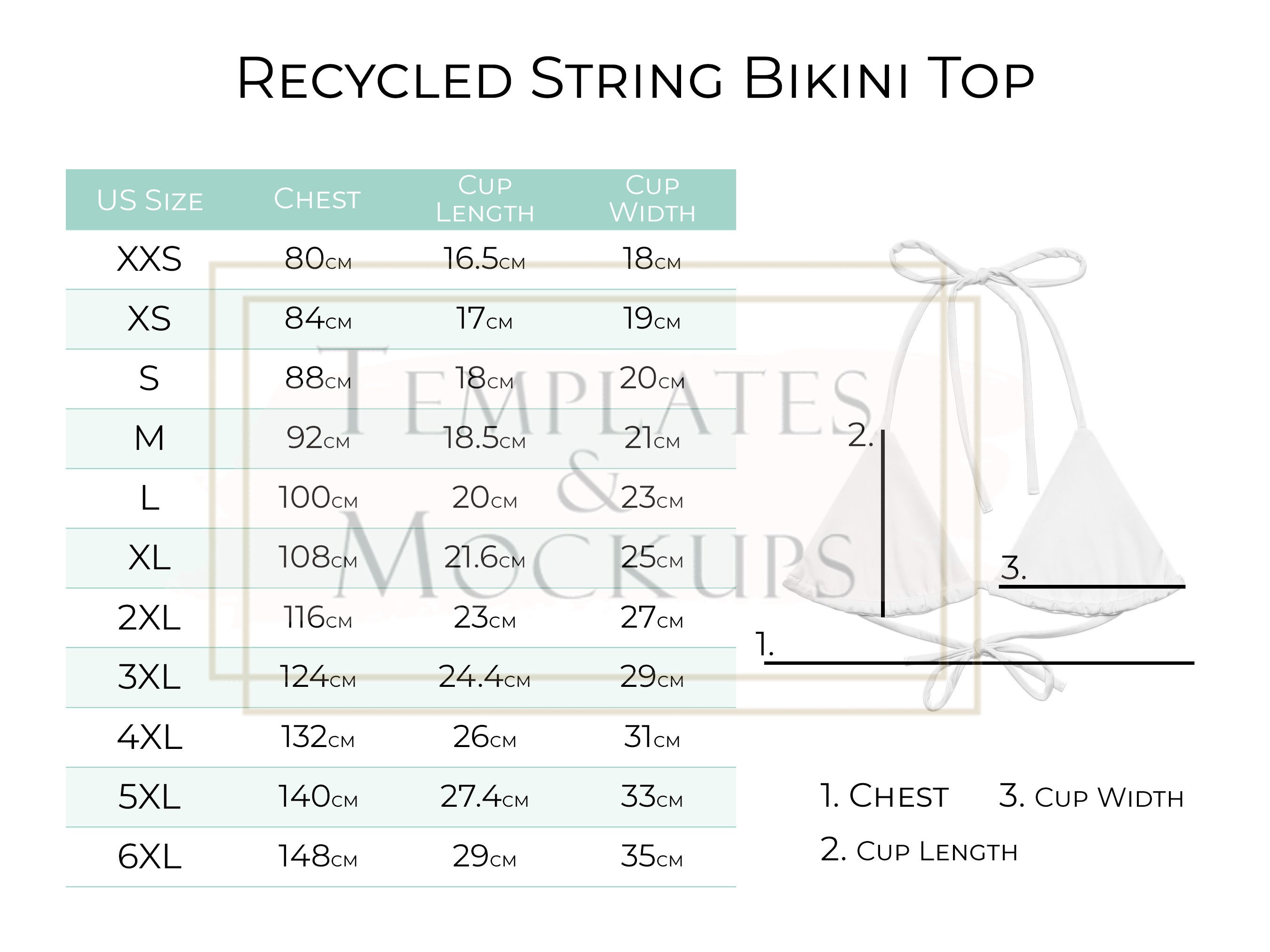 Instant Download Women's Recycled String Bikini Top Swimsuit Size Chart ...