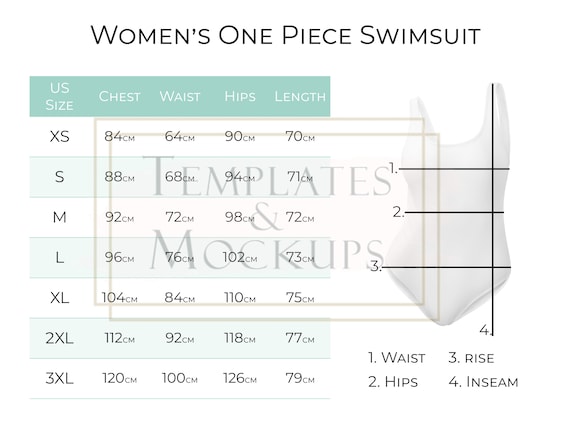 Instant Download Women's One Piece Swimsuit Size Chart, Colroful