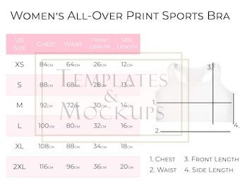 Instant Download Women's Sports Bra Size Chart, Printful AOP Size