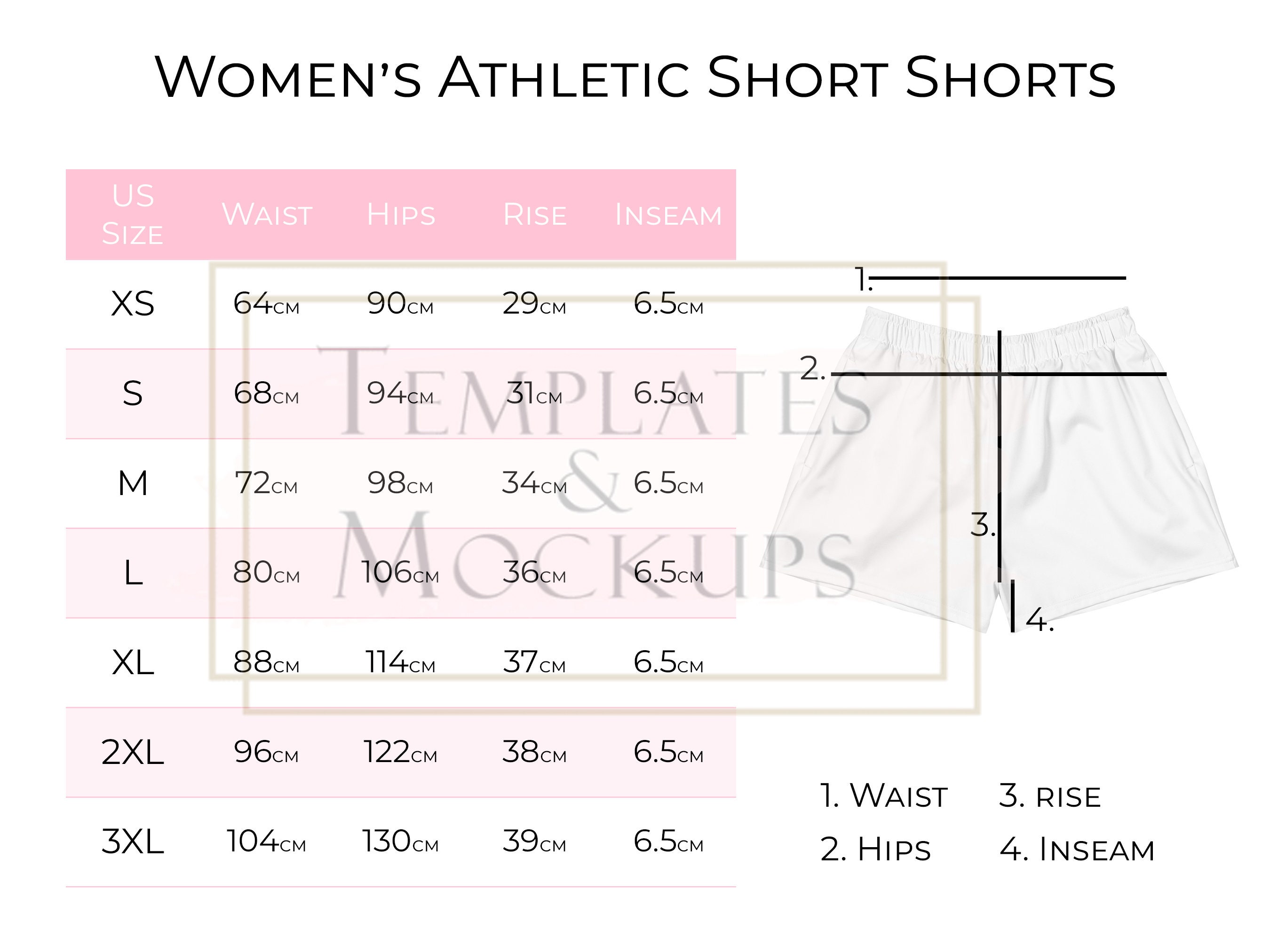 Small Short Sizes Instant Download Women's All-over Print Athletic Shorts Size Chart ...
